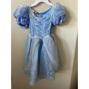 Disney Princess Cinderella Blue Sparkle Short Sleeve Costume Dress Size 4-6X